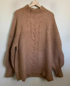 Ava & Viv Sweater Tan Mock Neck Pullover Chunky Cable Knit Size 2X NEW - Picture 1 of 12