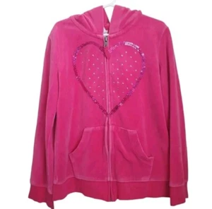 Circo Girls Heart Sequin Pink Velvet Zip Hoodie Sz M 7/8. - Picture 1 of 7