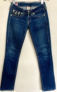TRUE RELIGION BILLY JEANS Blue Stretch Rhinestone Buttons Denim Size 24 - Picture 1 of 17