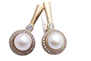 Turkish Handmade Jewelry Big Pearl White 925 Sterling Silver Earring - Picture 1 of 5