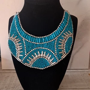 Torquiose Colored Bibb Necklace Silvertone - Bild 1 von 7