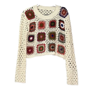 Debut Häkelpullover Damen Gr. S CottageCore Granny Squares Patchwork Crop Top - Bild 1 von 13