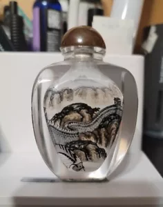 Chinese Snuff Glass Bottle Inside Painted Great Wall - Picture 1 of 14