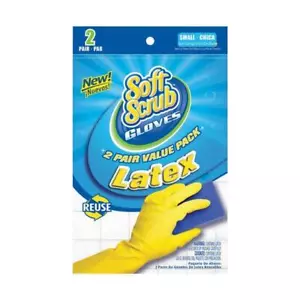 Soft Scrub Latex Cleaning Gloves Yellow Small - Picture 1 of 1