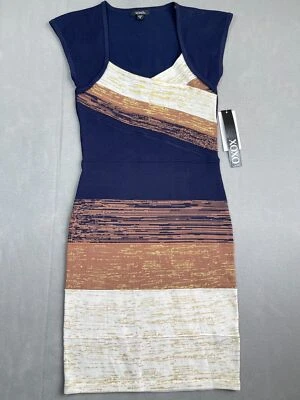 Vestido XOXO Vendaje Para Mujer Talla Pequeña Midi Bodycon Azul Marrón Tostado Foto 1 de 4