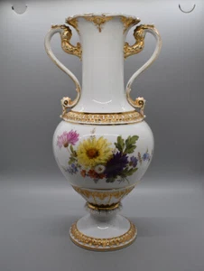 Jarrón de urna manipulado Meissen 11,5" ramo de flores hojas en relieve primera calidad - Imagen 1 de 15