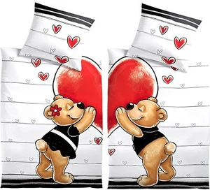 4 teilig Partner Bettwäsche 135x200 cm Teddy Bären Love Liebe Herzen Microfaser - Bild 1 von 5