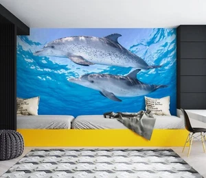 3D Zwei Delfine H7439 Tapete Wandbild Selbstklebend Abnehmbare Aufkleber Erin - Bild 1 von 11