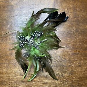 Large Feather Brooch Pin Green