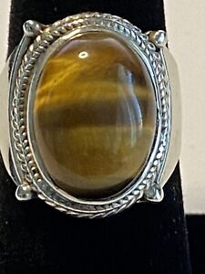 Estate Find - Dome Ring Tiger’s Eye & Sterling  Silver 925 , Size 7.5
