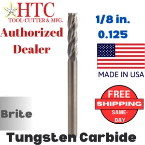 NEW 1/8" HTC CARBIDE END MILL 4 flute brite LOC 1/2 single USA .125 finisher sol - Picture 1 of 10