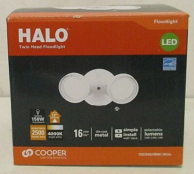 Cooper Lighting Solutions Halo Switch Hardwired LED White Twin Head Floodlight - Image 1 of 4
