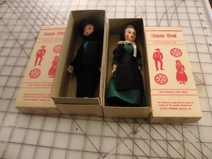 2 NIB Vintage Amish Dolls Pennsylvania Dutch Couple Hard Plastic Dolls Souvenirs - Picture 1 of 9