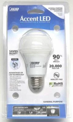 Feit Electric Accent LED A19 1.6W 120V Soft White E26 Medium Base BPA19/LED - Image 1 of 2