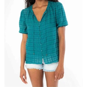 Love Stitch Big Sur Peasant 2 pezzi top blusa donna grande verde acqua SS sovrapposizione trasparente - Foto 1 di 20