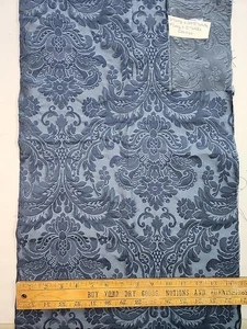 BLUE Damask Pattern Texture Sewing Upholstery Fabric 29.5w"x36 Vintage Used Cut - Picture 1 of 15