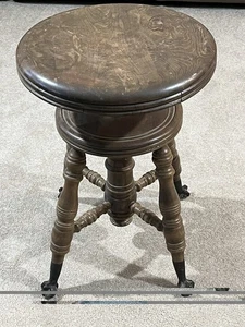 Antique Victorian Wooden Piano Stool w/ Glass Ball & Claw Feet by Chas. Parker - Picture 1 of 13
