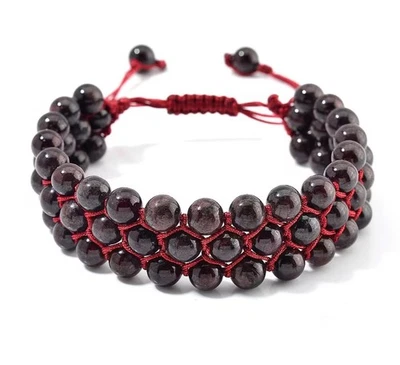 Handwoven Mozambique Garnet Beaded 140 ctw Three-Row Adjustable Bracelet (6-9In) - Image 1 of 4