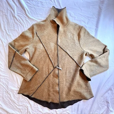 Suéter de diseño islandés para mujer M/L amarillo gris lana cárdigan abrigo chaqueta Foto 1 de 4