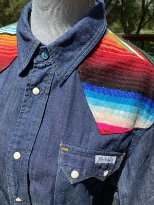 Men's True Religion GEORGIA BAJA WESTERN Shirt Aztec Denim Pearl Snap XL Shirt - Image 1 of 4