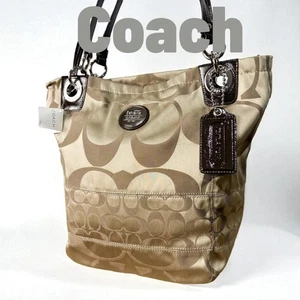 COACH Handbag Tote Bag Signature Beige Canvas Logo Women's USED FROM JAPAN - Picture 1 of 19