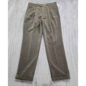 Haggar Black Label Dress Pants Mens 34x32 Brown Pleated Cuffed Office Academia - Picture 1 of 11