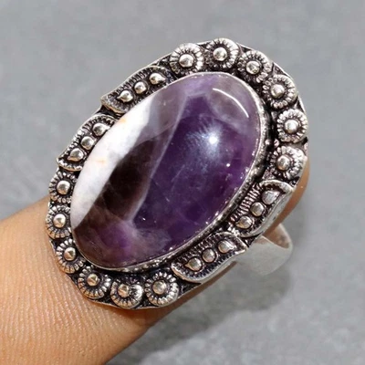 Chevron Amethyst 925 Silver Plated Ring US 9 Handmade Gift Jewelry GW - Image 1 of 3