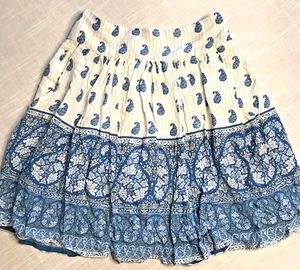 Japna Paisley Short Summer Skirt Size Small Lined Soft Elastic Waist Blue White - Picture 1 of 12
