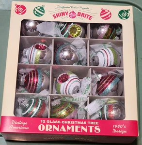 12 Christopher Radko SHINY BRITE Assorted Glass Reflector Striped Ornaments NIB - Picture 1 of 7