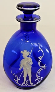 Cobalt Blue Decanter Hand Painted Revolutionary Colonial Man Pinched Glass - Picture 1 of 12
