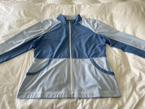 Women's FootJoy Full Zip Golf Jacket Mid Layer Blue White Mini Striped Large - Picture 1 of 10
