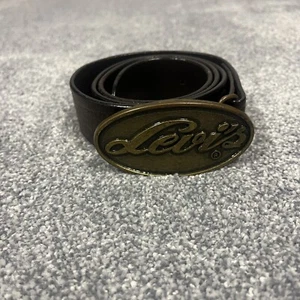 Vintage LEVIS Straus Co Belt Mens 40 Tan Logo Brass Leather - Picture 1 of 11