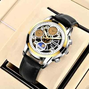 Wristwatch Watch Men's Date Quartz Fashion Leather Band Urban Style Dress Luxury - Picture 1 of 4