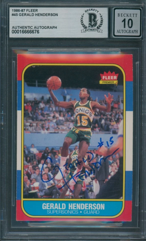 1986/87 Fleer #45 Gerald Henderson Beckett autêntico assinado autografado 10 *6676 - Imagem 1 de 1