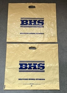 Vintage British Home Stores Large Yellow Carrier Bag x 2 - Measure 24” x 20” - Picture 1 of 5