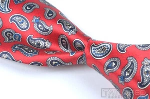SULKA Red Paisley 100% Silk Smooth Satin Mens Luxury Tie - 3.25" - Picture 1 of 5