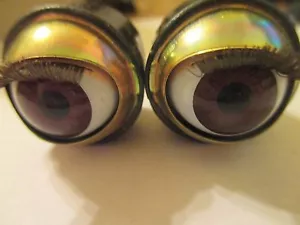 Vintage 17/25 mm acrilico marrone occhi addormentati con ciglia aperte chiuse BSE - Foto 1 di 9