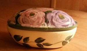 Vintage LESAL KERAMIK Floral Oval Schmuckschatulle Schale mit Deckel  - Bild 1 von 3
