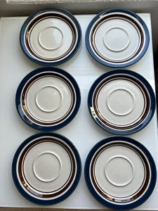 Vintage Carousel Stoneware By Sango #802 Blue Brown Stripe Japan, Dessert Plate - Picture 1 of 5