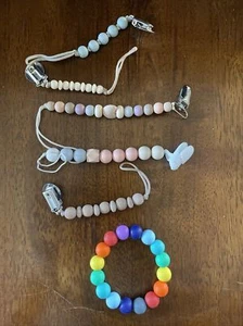 Bella Tunno Infant (5) Silicone Wood Pacifier Clip And Teether - Picture 1 of 2