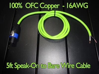 5 ft - Speakon to Bare Wire OFC Copper 16AWG Pro Audio PA DJ Speaker Cable Cord - Image 1 of 4