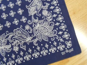 Vtg Antique BLUE ELEPHANT TRUNK UP Cotton Biker USA BANDANA Kerchief Hanky 22" - Picture 1 of 2