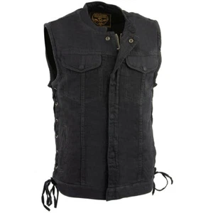 Chaleco estilo club de mezclilla encubierto de cuero Milwaukee 3002 para hombre con ajuste de encaje lateral - Imagen 1 de 9
