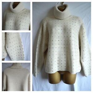 NEW MANGO JUMPER STUDDED EMBELLISHED RELAXED FIT CREAM CHUNKY KNIT XXS - XXL