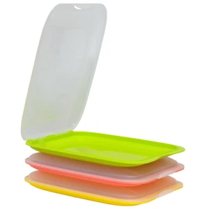 3x Stapelbare Aufschnittbox Frischhaltedose Wurst Behälter Gelb, Lachs und Grün - Bild 1 von 9