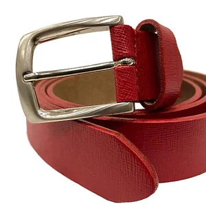 Cintura Paul.hide Made Italy Pelle Saffiano Fatta Mano Altezza 3 cm Rosso - Foto 1 di 4