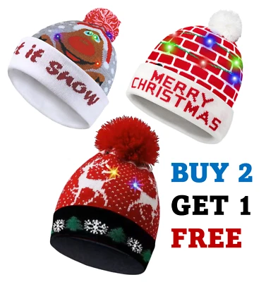 TOPZILLY Xmas Beanie Hats with LED Light Up Cap Christmas Gifts for Men Women Him Her Kid