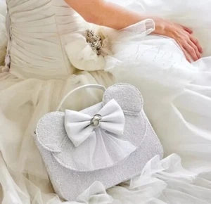 LOUNGEFLY Disney Minnie Mouse Sequin Wedding Crossbody Bag Purse White Bride New - Picture 1 of 7