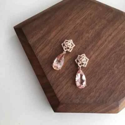 2Ct Pear Cut Lab Created Morganite Drop & Dangle Earrings 14k Rose Gold Plated - Image 1 of 3