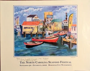 Vickie Randgaard NORTH CAROLINA SEAFOOD FESTIVAL poster 2022 signed 22" X 28" - Picture 1 of 8